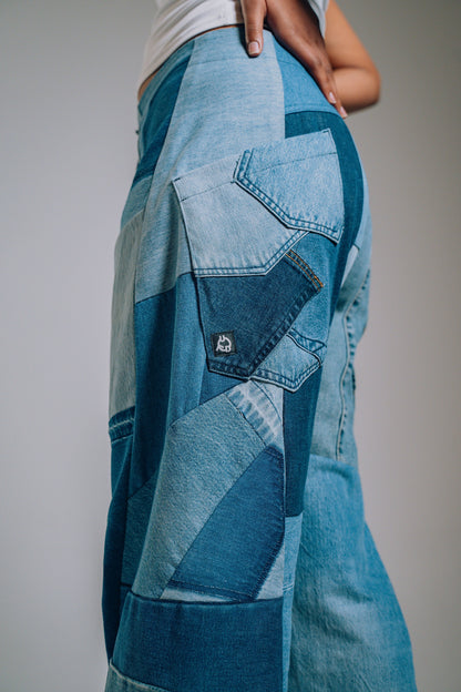 Patchwork Denim Baggy Pant – Blue Denim Mix