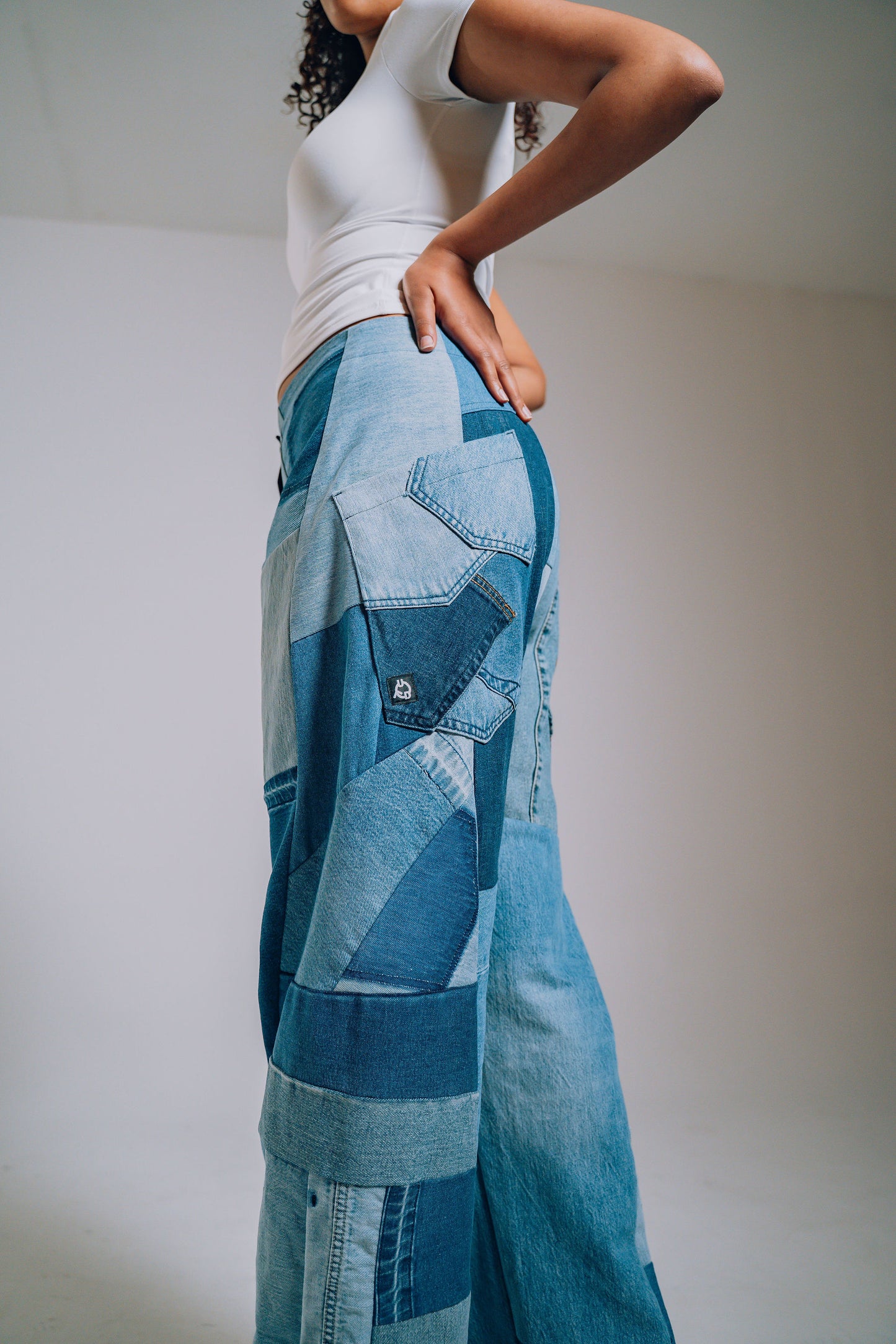 Patchwork Denim Baggy Pant – Blue Denim Mix