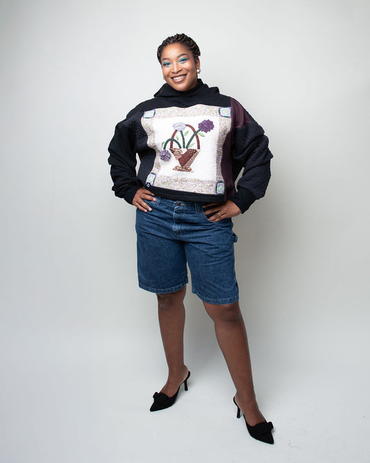 Quilted Basket Cropped Hoodie
