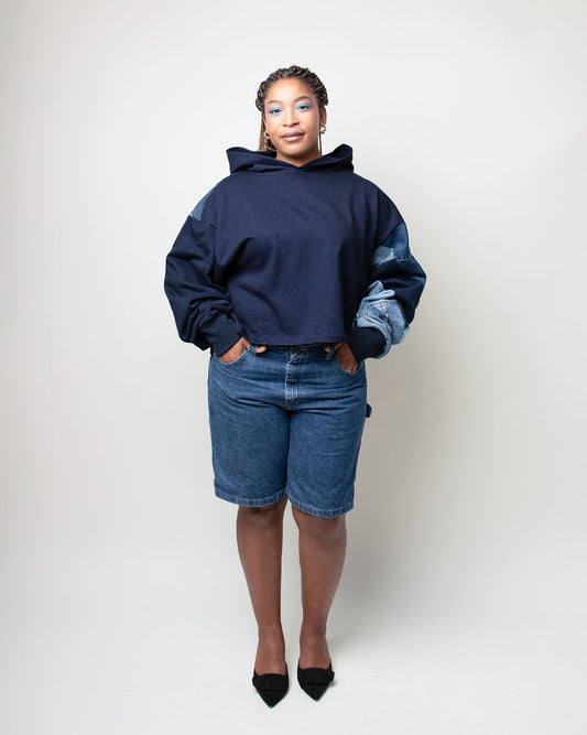 Denim Oceans Cropped Hoodie