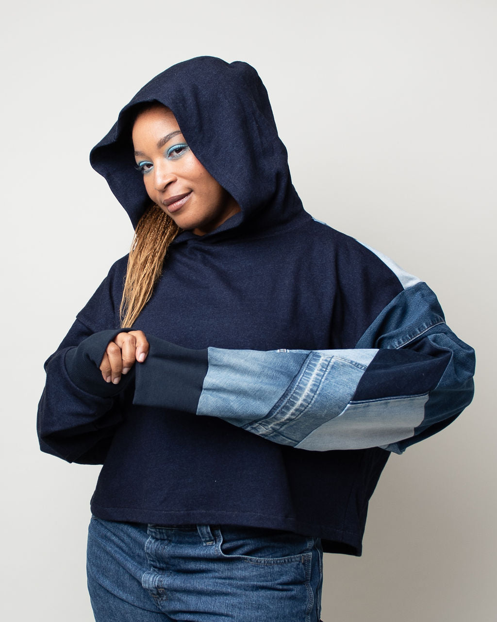 Denim Oceans Cropped Hoodie