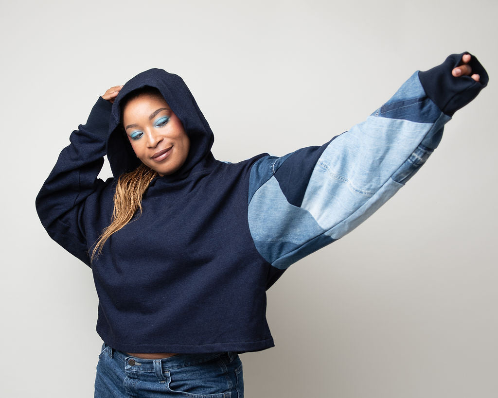 Denim Oceans Cropped Hoodie