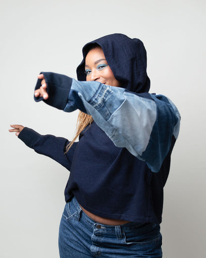 Denim Oceans Cropped Hoodie