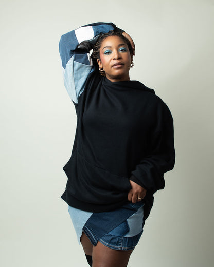 Everyday Patchwork Denim Hoodie XXL