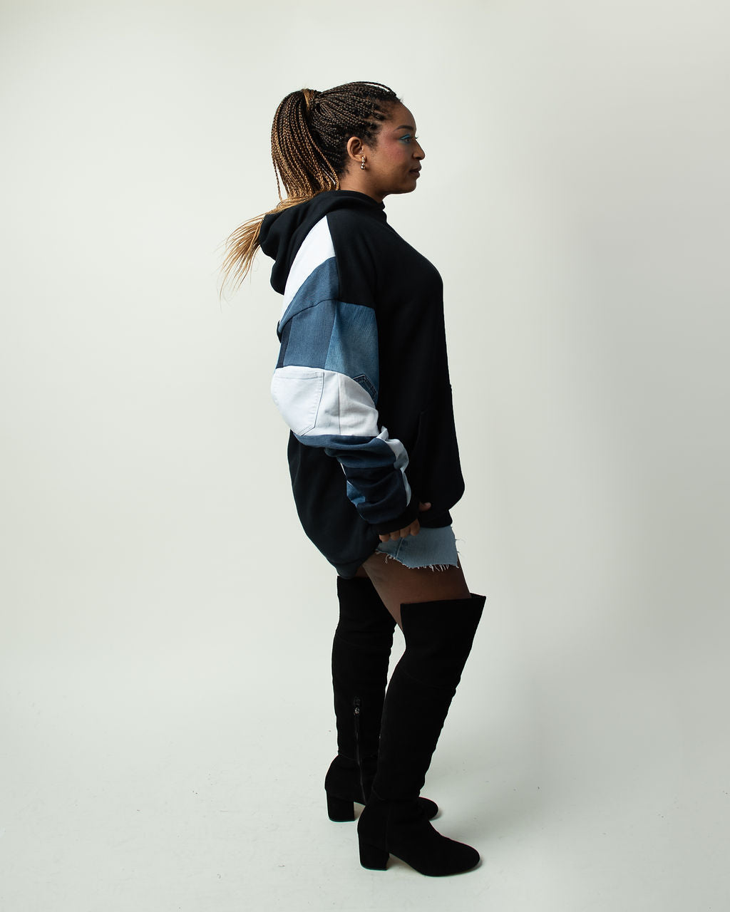 Everyday Patchwork Denim Hoodie XXL