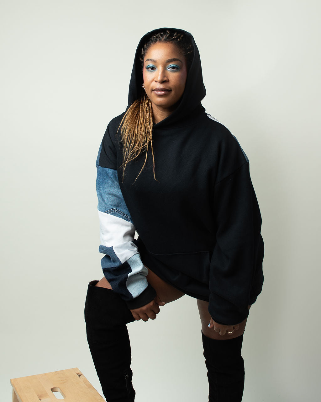 Everyday Patchwork Denim Hoodie XXL