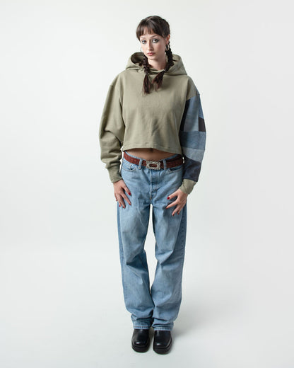 Denim Waves Cropped Hoodie