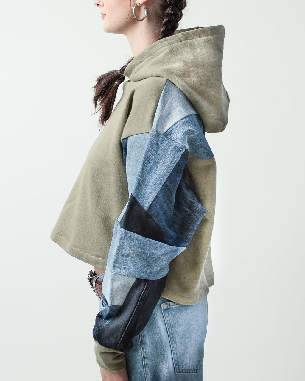 Denim Waves Cropped Hoodie