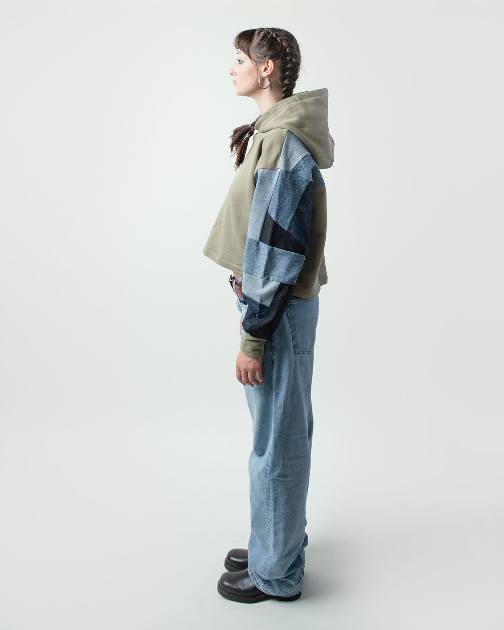 Denim Waves Cropped Hoodie