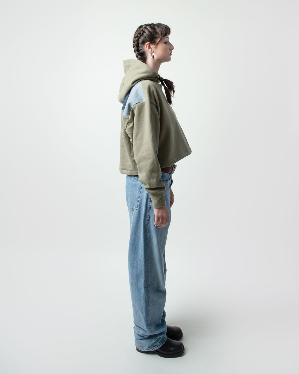 Denim Waves Cropped Hoodie