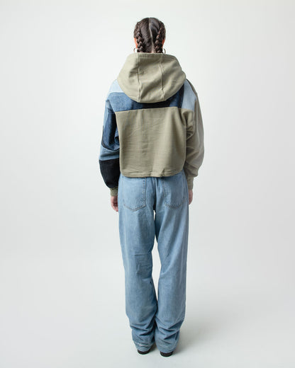 Denim Waves Cropped Hoodie