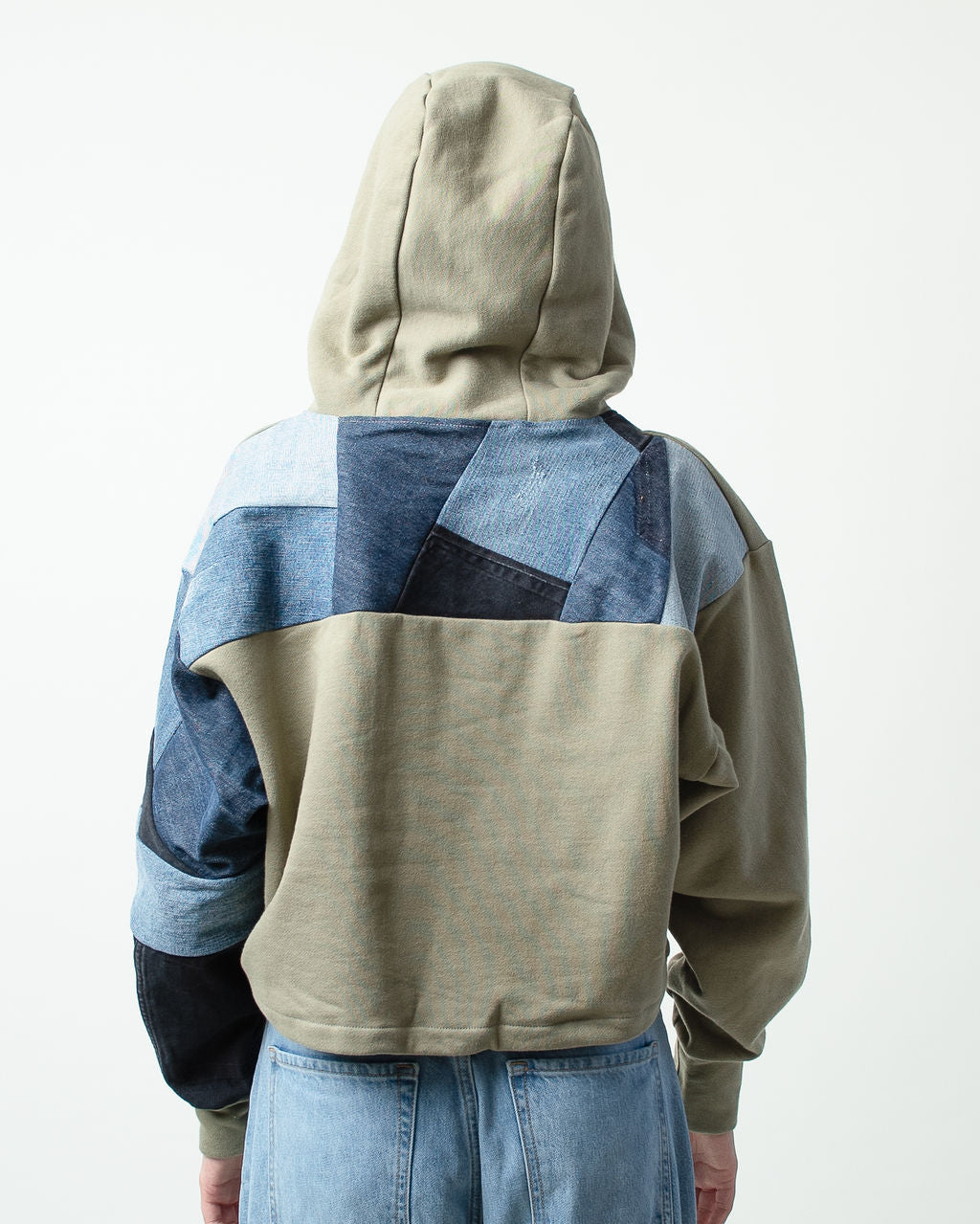 Denim Waves Cropped Hoodie