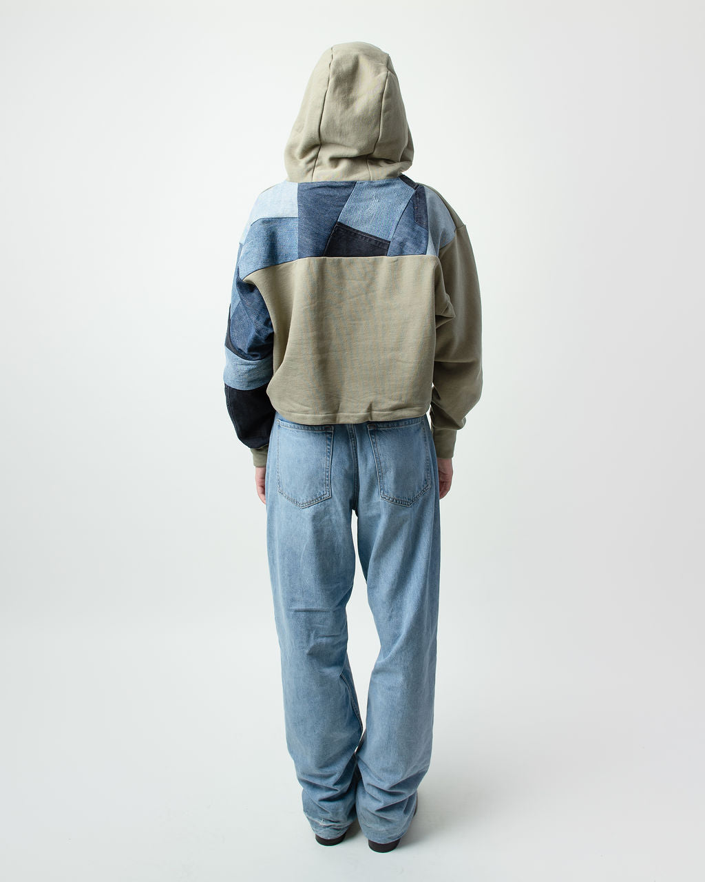 Denim Waves Cropped Hoodie