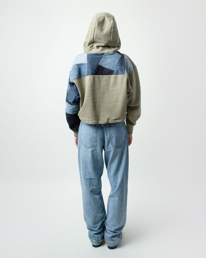 Denim Waves Cropped Hoodie