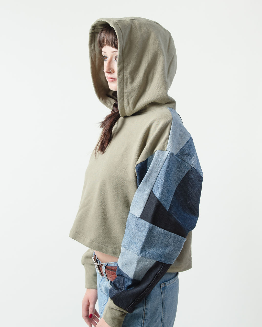 Denim Waves Cropped Hoodie