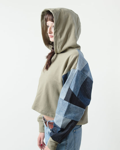 Denim Waves Cropped Hoodie