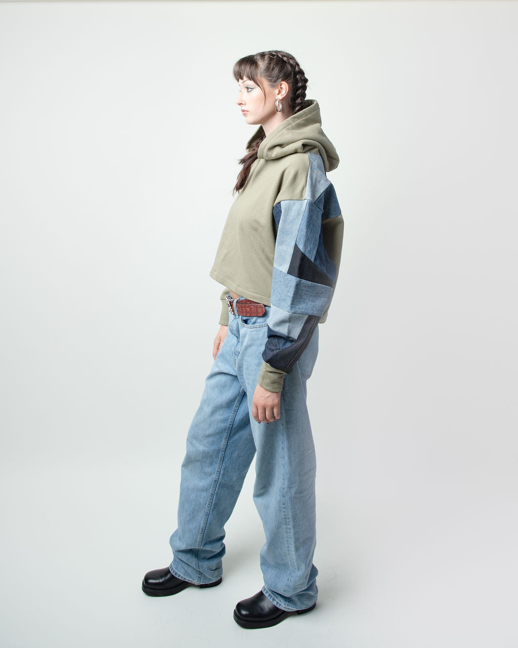 Denim Waves Cropped Hoodie