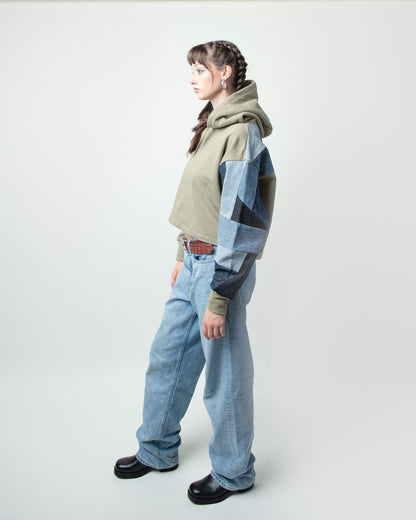 Denim Waves Cropped Hoodie