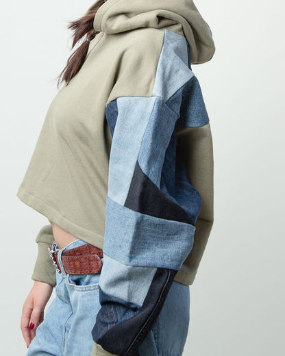 Denim Waves Cropped Hoodie