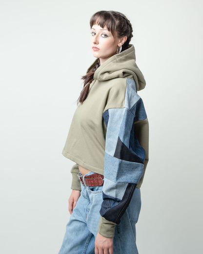 Denim Waves Cropped Hoodie