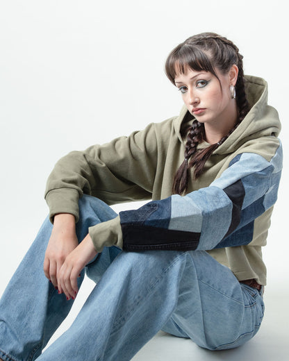 Denim Waves Cropped Hoodie