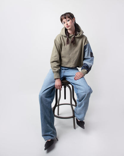 Denim Waves Cropped Hoodie