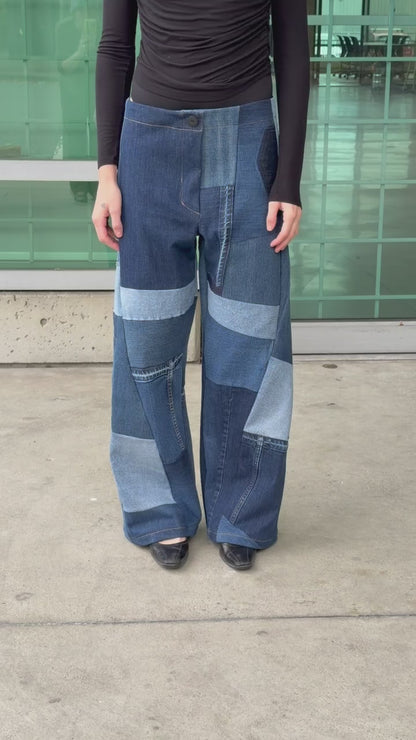 Patchwork Denim Baggy Pant – Blue Denim Mix