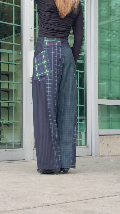 Baggy Pant – Wool Plaid Suiting in Navy & Green