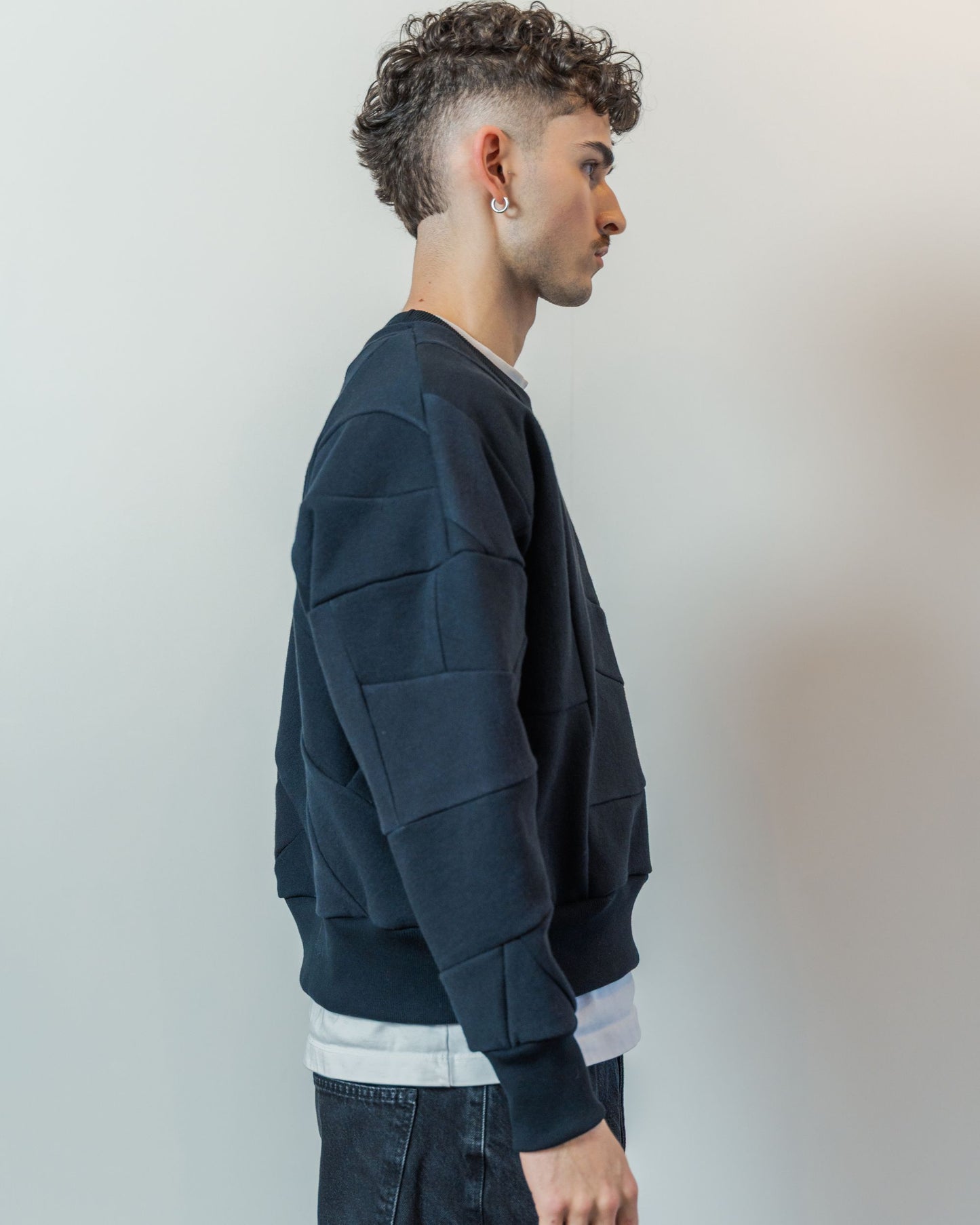 Black Scrapwork Cotton Crew Sweater